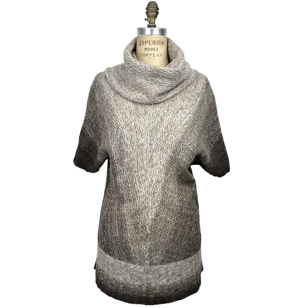 Fenn Wright Manson Women's Cowl Turtleneck‎ Tunic Sweater M Taupe Short Sleeve